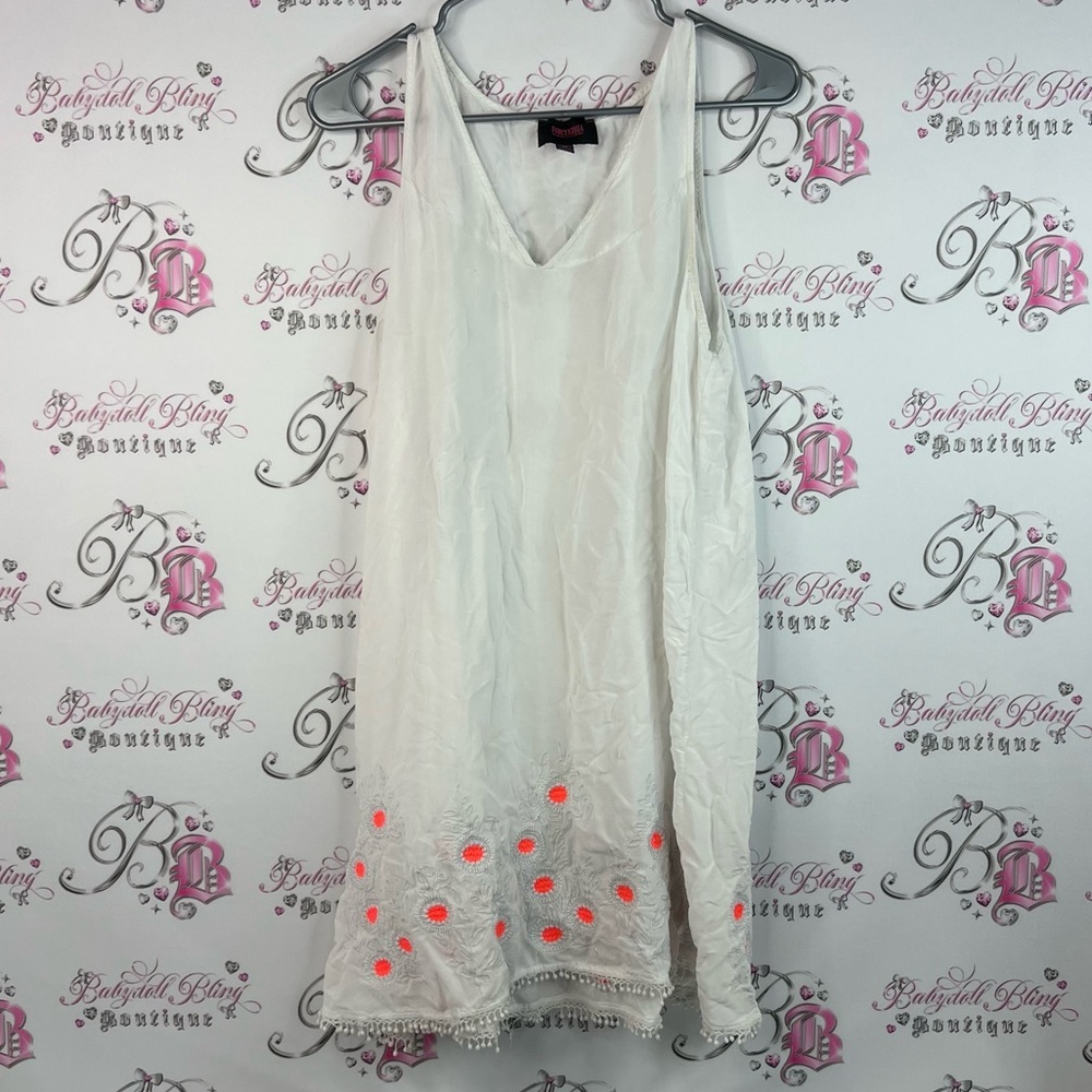 For Cynthia beach wear coverup dress embroidered tassle White Sleeveless Tunic